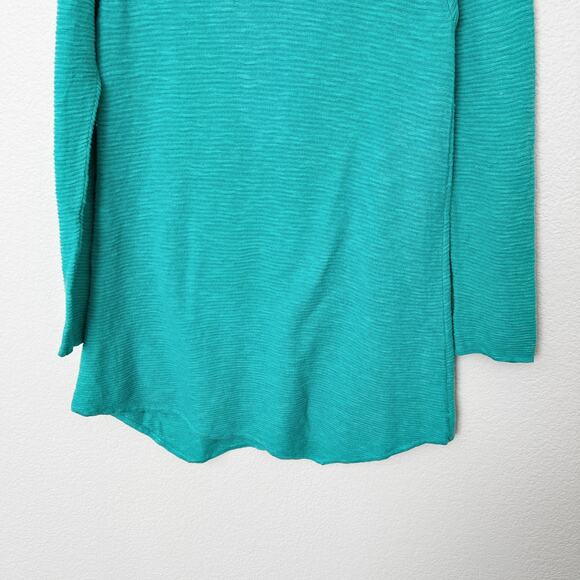 [Eileen Fisher] Turquoise Linen Cotton Blend Long Sleeve V-Neck Sweater Size XS - Picture 4 of 10